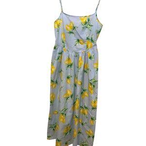 GAP vintage 90s sky blue yellow lemons print spaghetti strap sun dress M